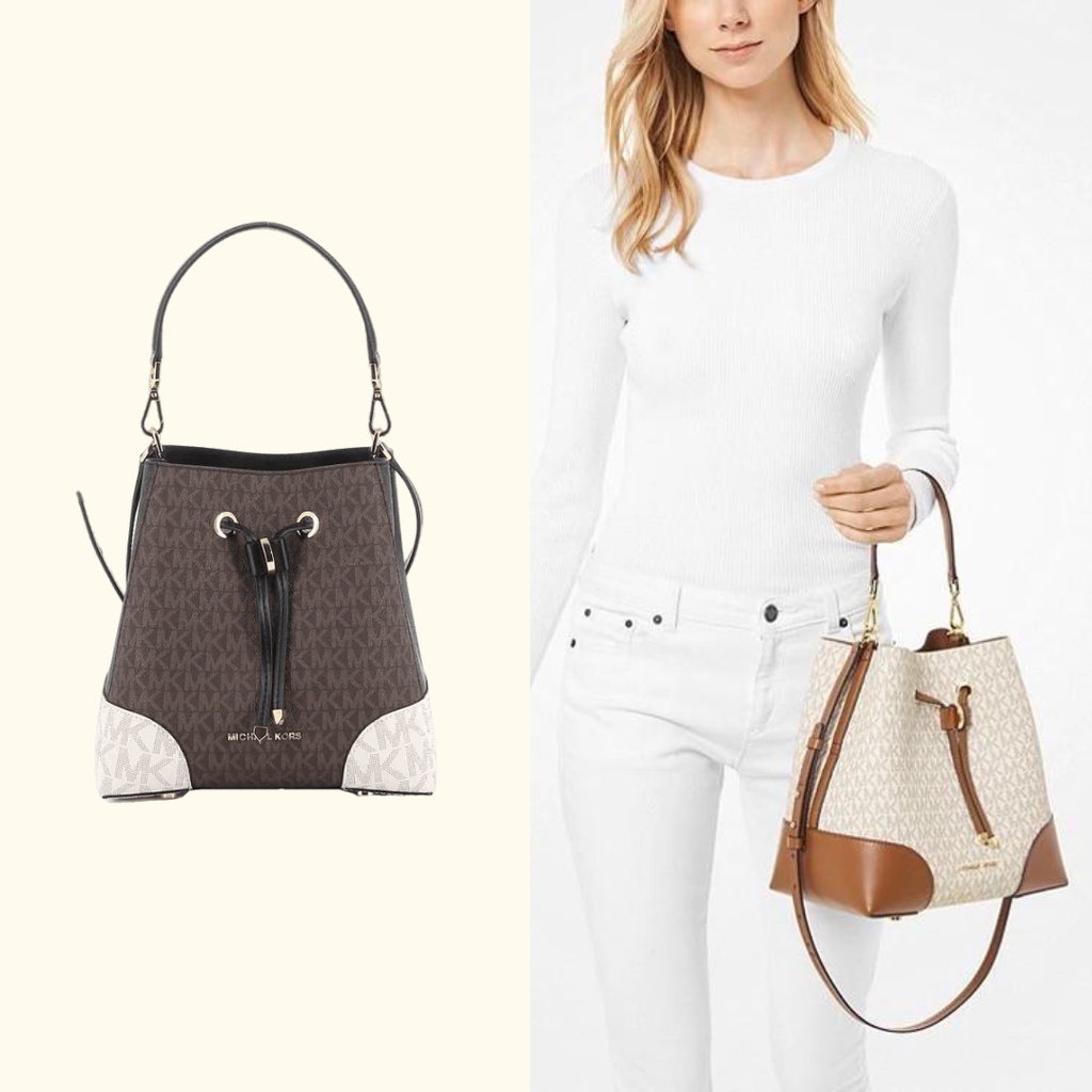 Michael Kors Mercer Bucket Bag Logo Medium/MK Shoulder Bag/MK Woman Bag - Dark Brown