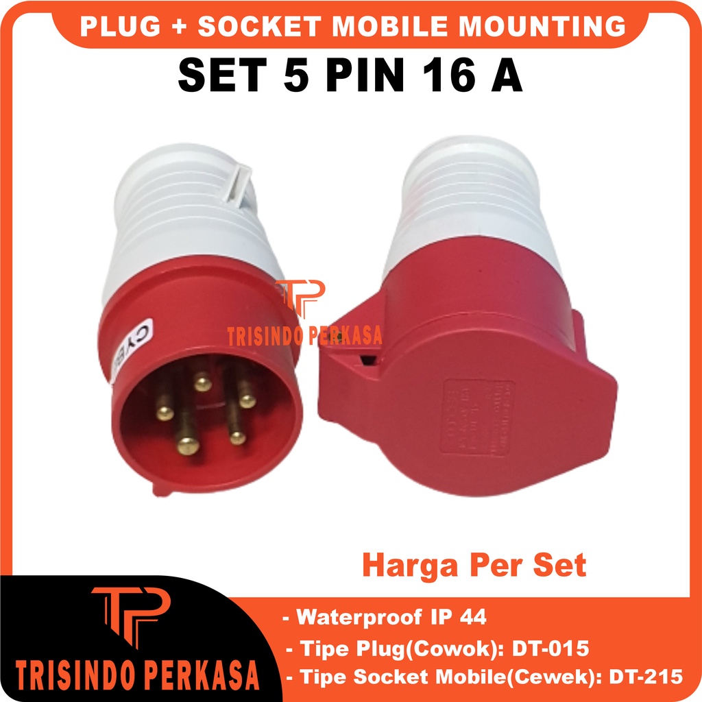 Plug Steker Socket industri / Industry Mobile Mounting 5 Pin 5P 16A (015+215) IP44 5 Kaki 5Kaki 16 Ampere