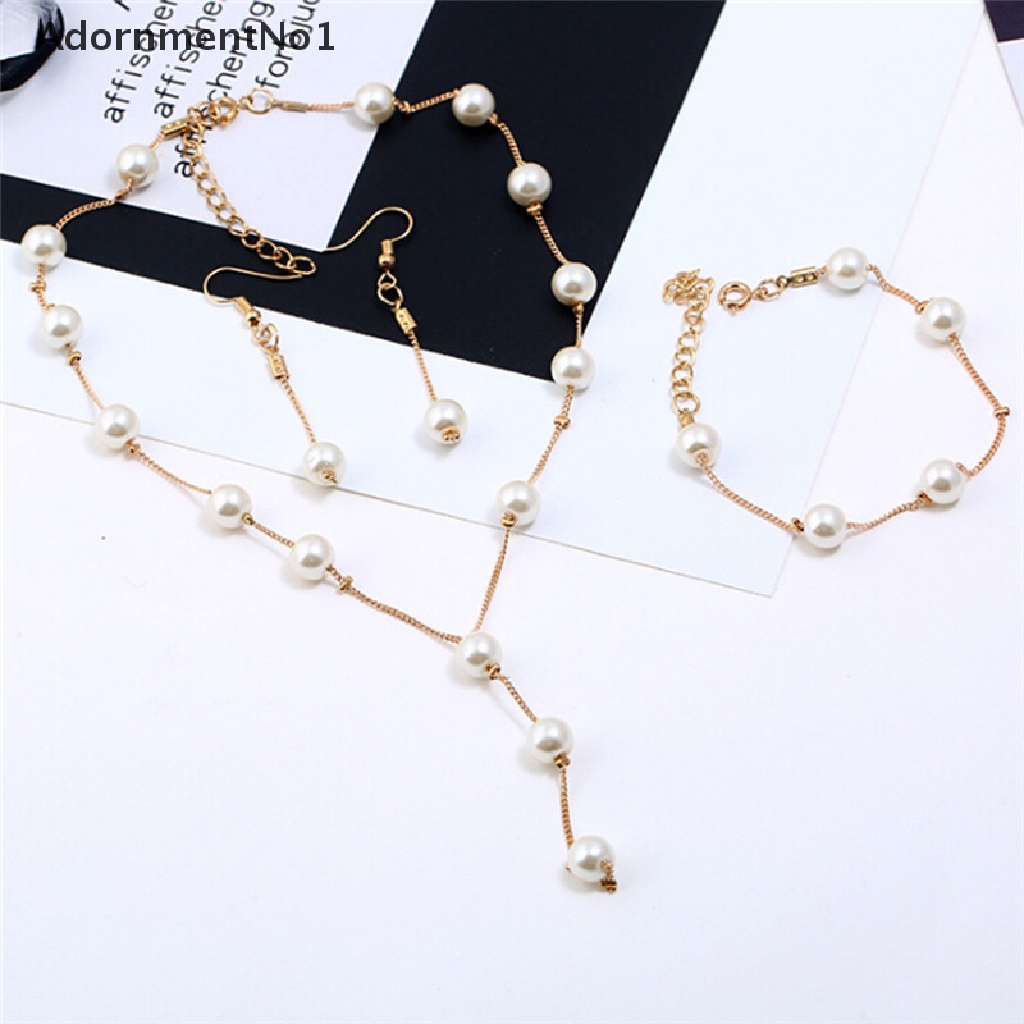 (AdornmentNo1) Set Kalung Choker + Gelang Tangan + Anting Tusuk Aksen Mutiara Imitasi Untuk Perhiasan Wanita