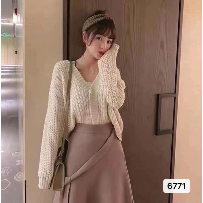 Cardigan Slit Top Knit Import TM (6771)