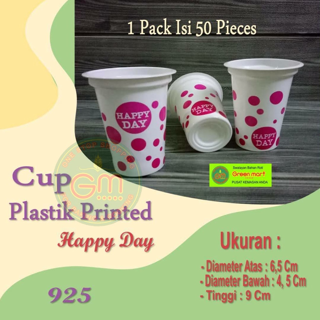 Cup Gelas Frutang Plastik Kecil Printed Motif Warna Putih Tanpa Tutup Diameter 6.5 cm Tinggi 9 cm Is