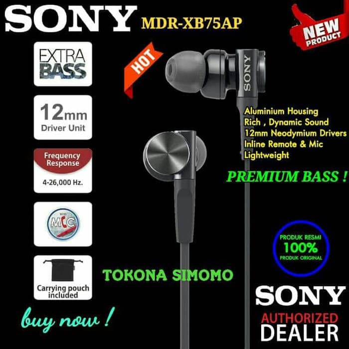 PROMO SONY MDR XB75AP In-Ear Extra Bass Headphones with Mic Original MURAH