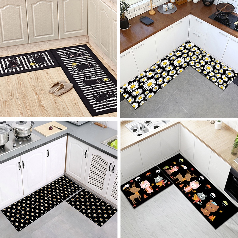 (SALE Set)keset dapur 2 in 1 anti slip corak tanaman  dengan beragam motif Keset Anti Slip