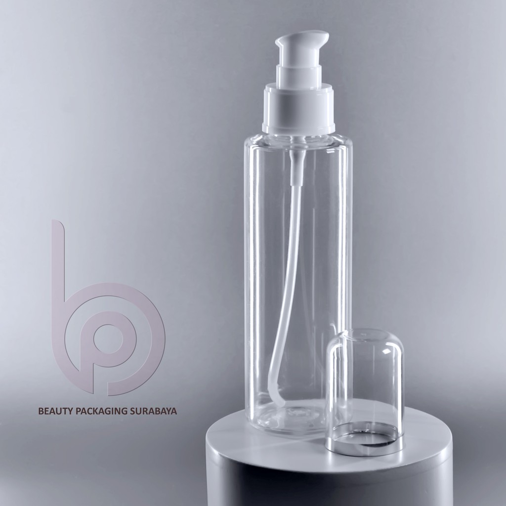 Botol Plastik PET 150ml RF Bening Tutup Pump Treatment FC Putih