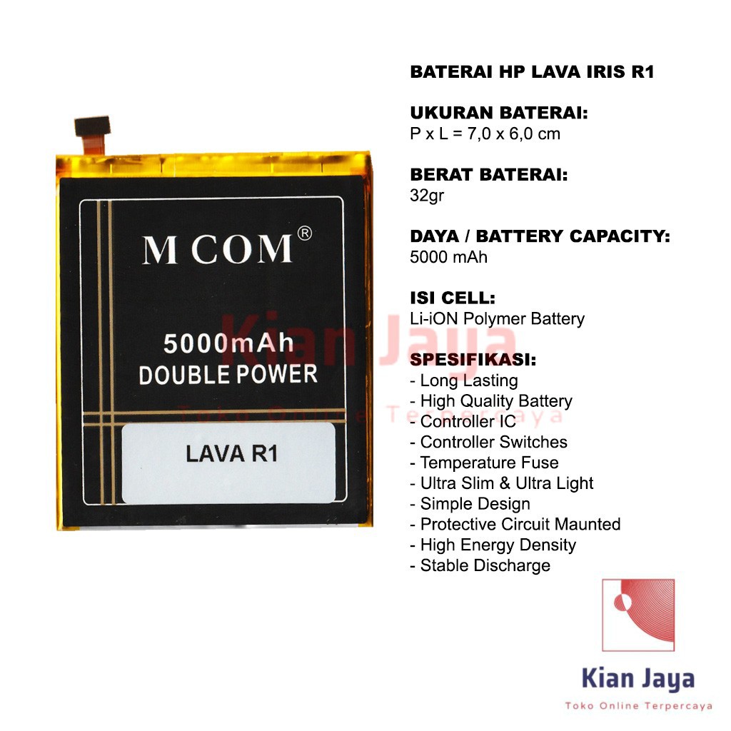 MCOM Baterai LAVA Iris R1 Original Double Power Batre Batrai Battery Ori
