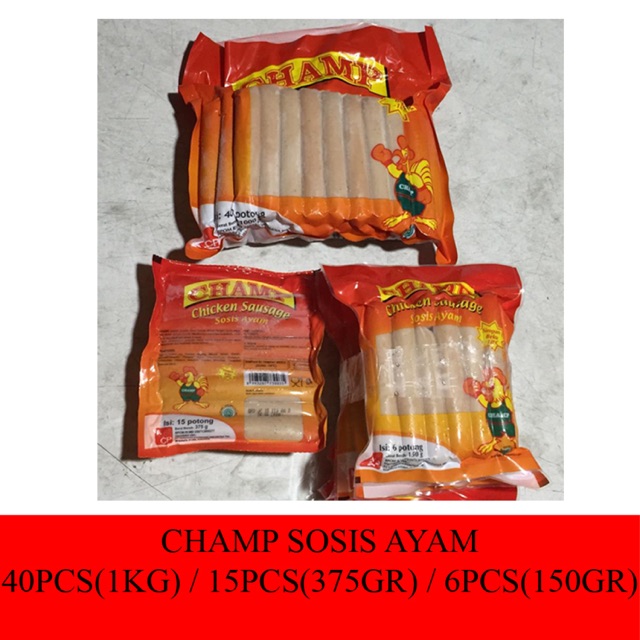 Sosis Ayam Champ 40pcs (1kg) / 15pcs (375gr) / 6pcs (150gr)