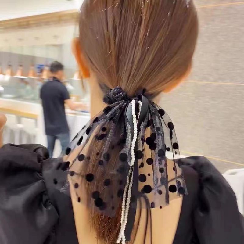 Ikat Rambut with pearl mutiara Scrunchie Daisy Satin Mutiara Silk Pony Tail-5