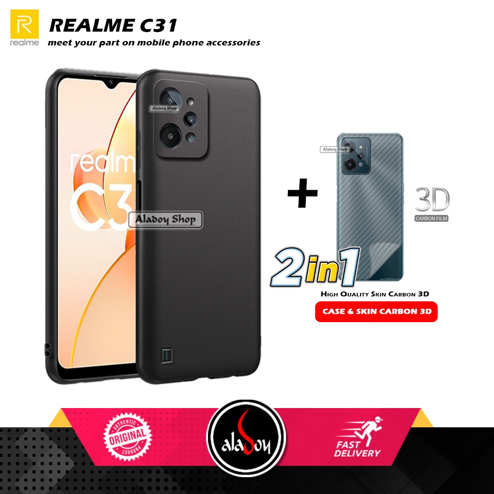 Case Black Matte Realme C31 2022 New Casing + Skin Carbon 3D Film