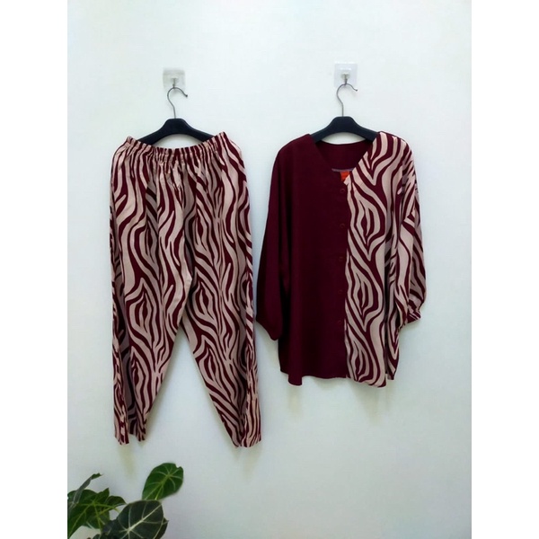 STELAN MAMA ROSA RAYON KOMBINASI ZEBRA(COD)ONE SET WANITA TERBARU/ONE SET VIRAL KEKINIAN