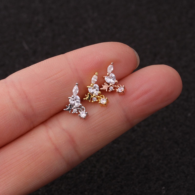 1Pc Cubic Zirconia Cartilage Helix Tragus Conch Rook Lobe Screw Back Earring Stud