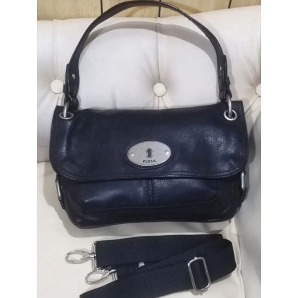 Preloved Tas Fossil Maddox Convertible Black Hitam Crossbody Sling Bag
