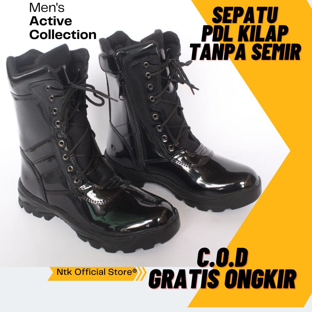 Sepatu PDL Hitam Mengkilap Dinas Tni Polri Satpam Security Banser Anti Semir - Boot LB02