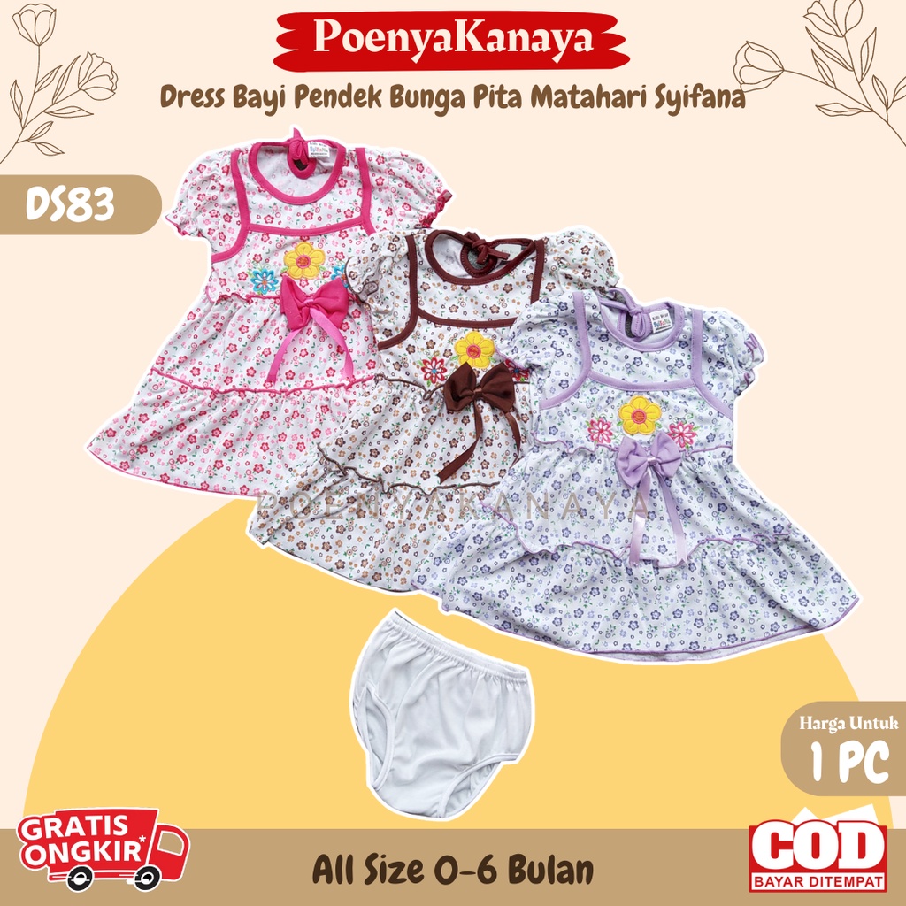 Dress Bayi Pendek Bunga Pita Matahari Syifana 0-6 Bulan DS83