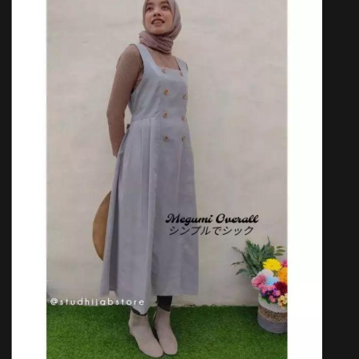Paling Sesuai.. Megumi Overall Korean Dress gamis set iner+overall terbaru