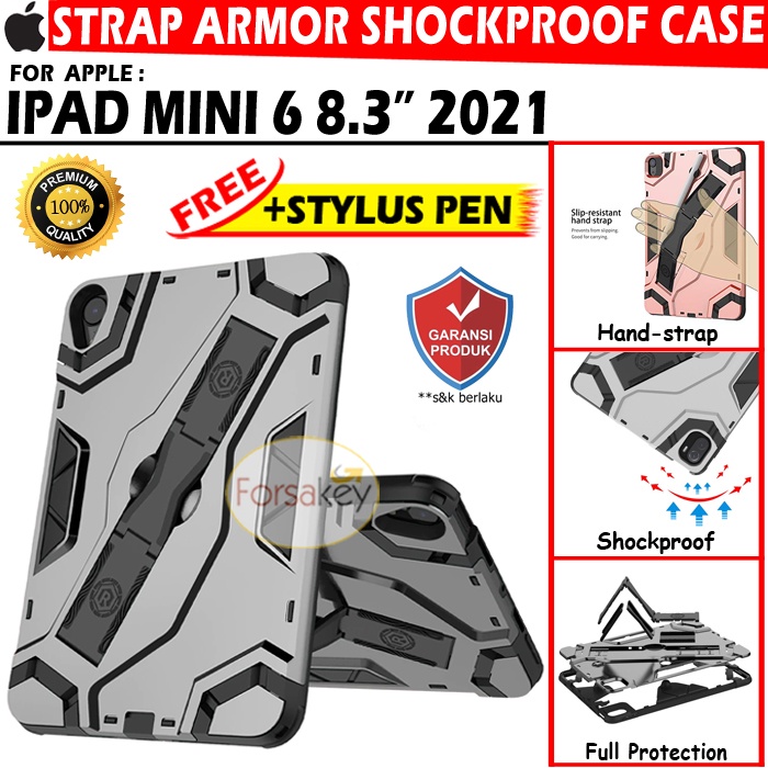 ipad mini generasi 6 6th gen 8 3 inch 2021 slim armor escort hand strap holder stand standing hard s