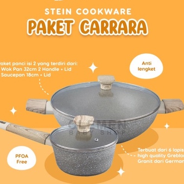 Stein Steincookware Paket Carrara / Wok 32cm + Sauce Pan 18cm wajan penggorengan original granite GERMANY GREBLON STEIN