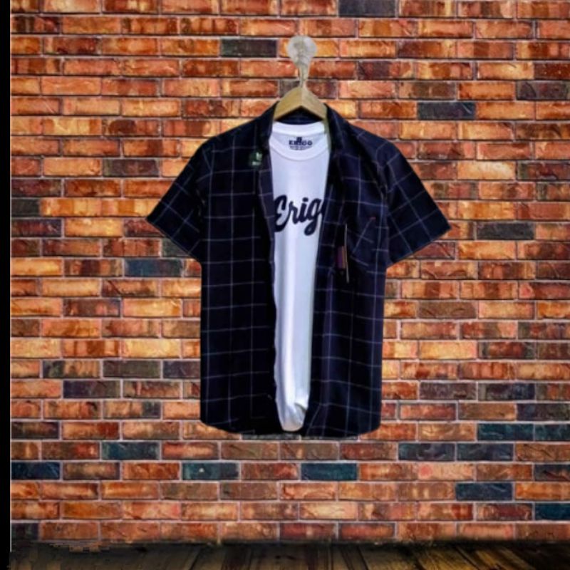 Baju Kemeja Flanel Laki-laki Tangan Pendek Pria Hem Flanel Lengan Pendek Cowok Kemeja Flanel Kotak-k