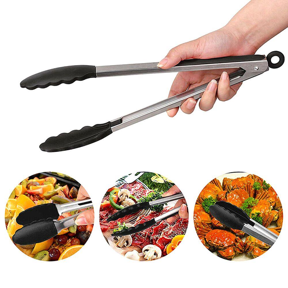 Populer 27 /36cm Barbecue Tongs Outdoor Alat BBQ Rumah Dapur Kepala Stainless Steel