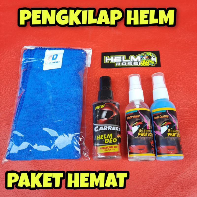 Pembersih Helm dengan Efek Daun Talas - Paket Semi Coating Water Shield Parfum Kain Microfiber