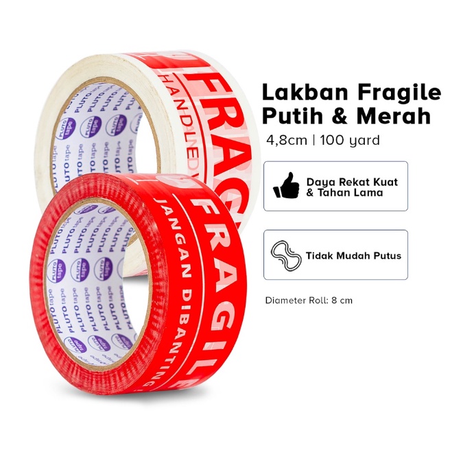 

Lakban tulisan Fragile / Warna Merah Putih Beling