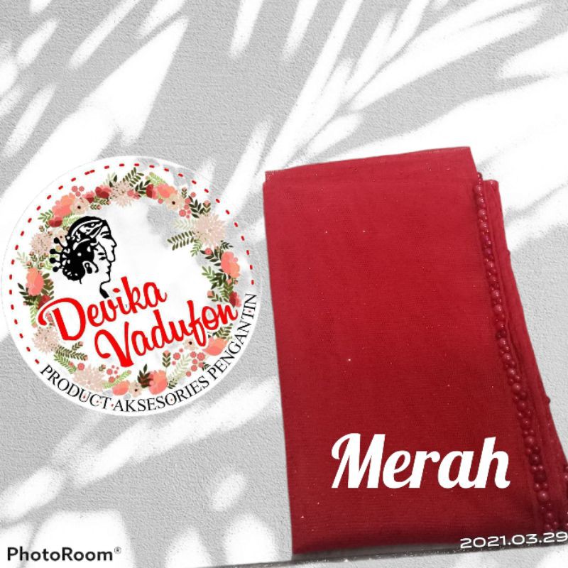 SLAYER veil HIJAB PENGANTIN  kerudung /selayer  tuile gliter mutiara, wisuda, ondangan, pesta-Merah