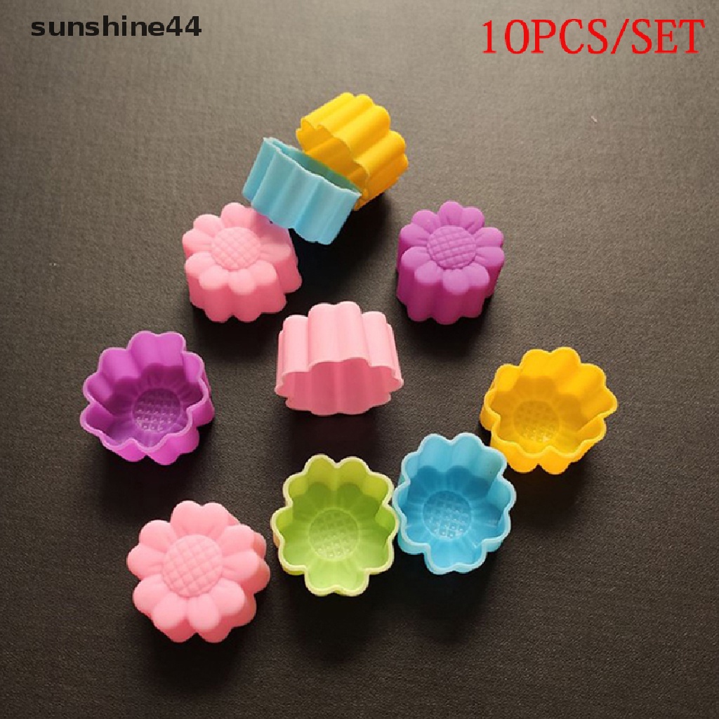 Sunshine 10pcs Cetakan Kue / Coklat / Sabun Handmade DIY Bentuk Bunga Matahari Bahan Silikon