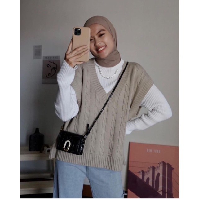 VEST OVERSIZE | NAGITA VEST CABLE | ROMPI RAJUT MURAH