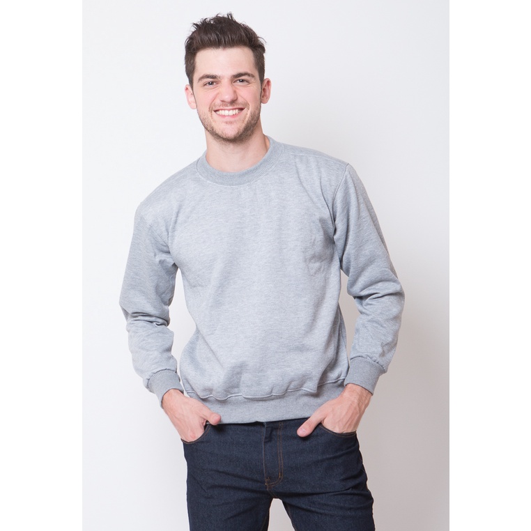 Galery Basic Sweater [HARGA PABRIK] CREWNECK Bahan Cotton Fleece Premium Lembut Unisex Cewek Cowok-Sweater Grey Misty