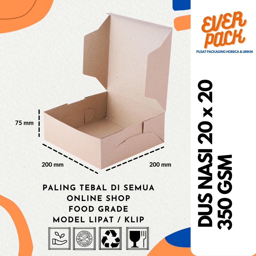 

DUS NASI KOTAK 20x20 KRAFT PAPER COKLAT PALING TEBAL 350 GSM