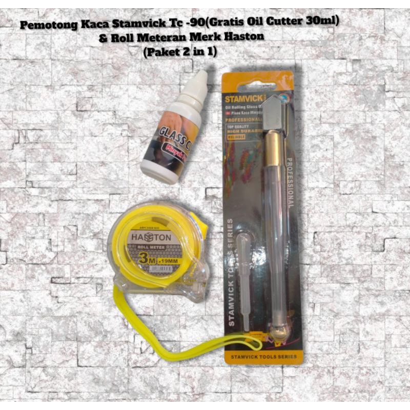 

Pemotong Kaca Stamvick & Roll Meteran Haston (Gratis oil Glass 30ml) Paket 2 in 1
