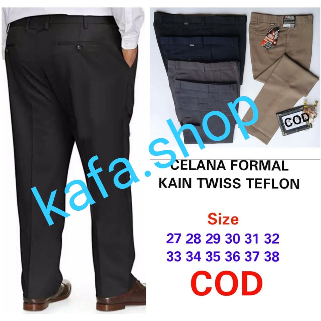 CELANA KERJA STANDAR POLA REGULER CELANA FORMAL PRIA | BAHAN TWIS HALUS SISE 27-38 HITAM ABU ABU CREAM NAVY SIZE 28-38