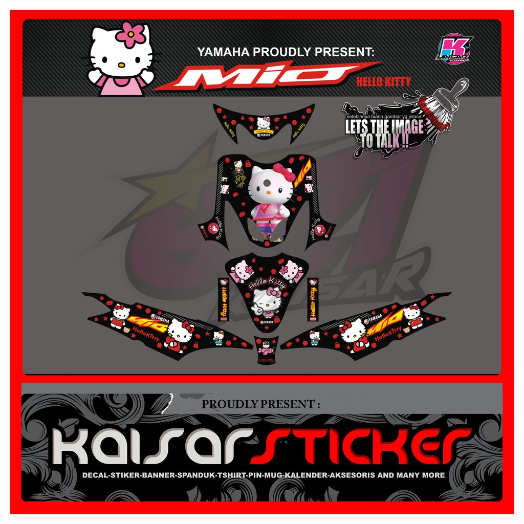 Sticker Motor full body Decal Stiker Mio Smile - Mio Sporty HITAM HELLO KITTY