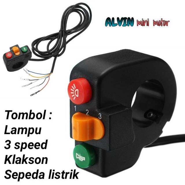 Tombol lampu 3 speed klakson sepeda listrik saklar switch 3 in 1