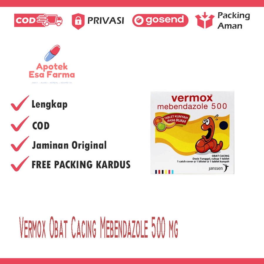 Vermox Obat Cacing Mebendazole 500 mg