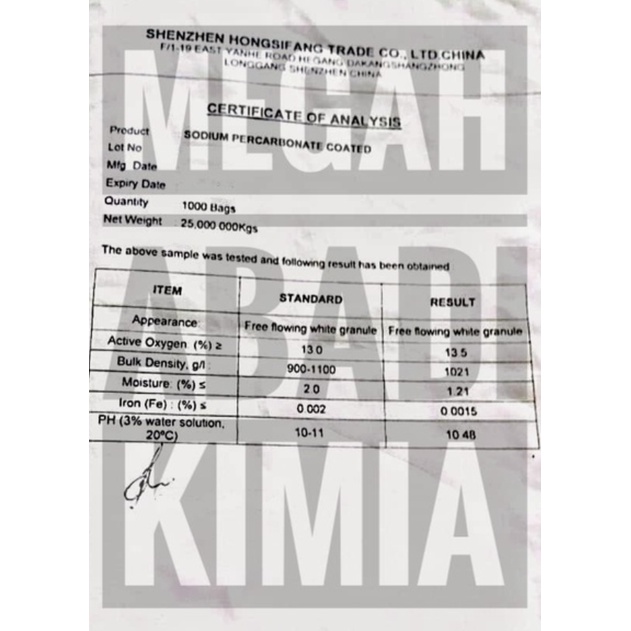 Deterjen Pemutih Pakaian / H2O2 Powder / Sod Percarbonate 1 kg