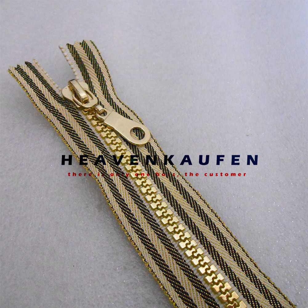 Resleting Zipper Retsleting Busana 25 cm Kain Lurik Gigi Gold (Emas) Close - End