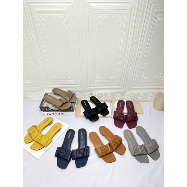 LOUISDEAR sendal kaca 2 cm kedut bahan dove s63