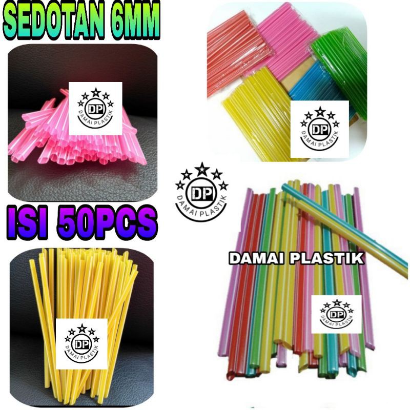 Sedotan 6MM 18CM ISI 50Batang Sedotan Plastik Babel Kecil Teh Poci Juice 6 MM 18 CM