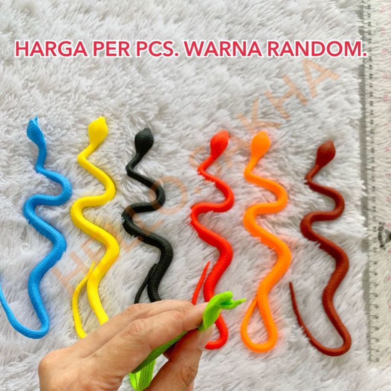 MAINAN ULAR KOBRA KARET SATUAN WARNA WARNI SEPERTI ASLI SNAKE REPTIL BERBISA