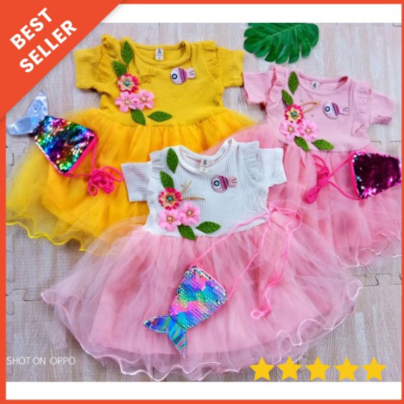 [0-5th] DRESS TUTU ANAK GAUN PESTA DRESS TILE ANAK IMUT MOTIF BUNGA FREE TAS USAP IKAN / DRESS TUTU ANAK IMPORT PREMIUM BUNGA / DRESS TUTU ANAK FLOWER MEWAH