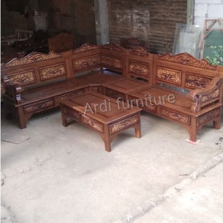 Kursi tamu pojok - kursi ukir kayu jati - kursi tamu - meja kursi kayu jati - kursi ukir jepara