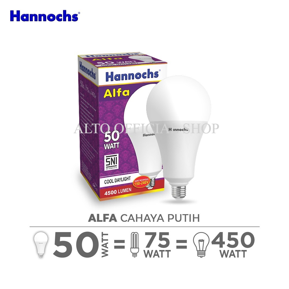 Hannochs - Lampu LED Alfa - 50 watt - cahaya Putih - Lampu Rumah - Lampu Kamar - Lampu Taman