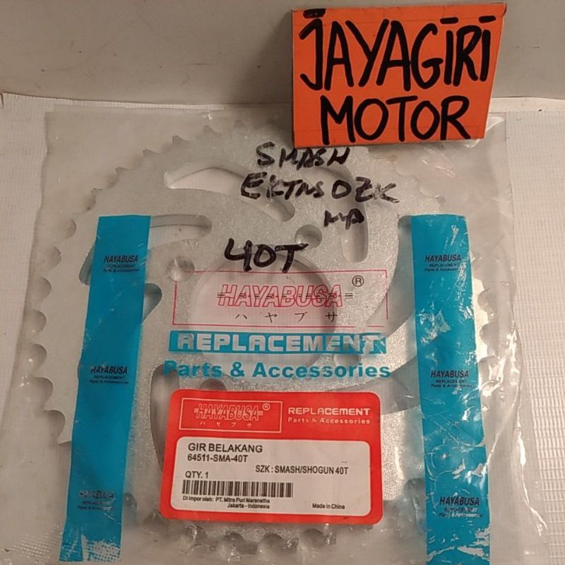 Gear Belakang Smash Shogun Satria 2T TRS 428 38T 39T 40T 43T 45T RC 80 100 110 Tornado Thunder RGR 2Tak RU 120 Hiu Lumba Gigi Tarik Rantai Roda Chain Kit Chainkit Sprocket Gear Set Gearset Gir Girset Drive Komplit Rear Old New Lama Baru Suzuki SGP FU GP-Hayabusa - 40T