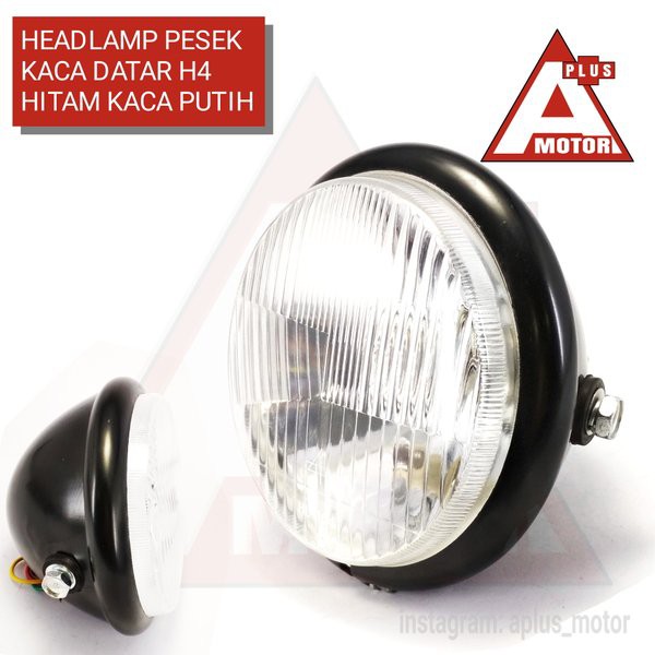 Dijual Headlamp Polos Kaca Datar H4 Lampu  Depan CB Custom  