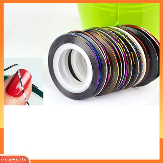 (ONWO) 10 Warna / Roll Stiker Tape Garis 20m Untuk Dekorasi Kutek UV Gel DIY