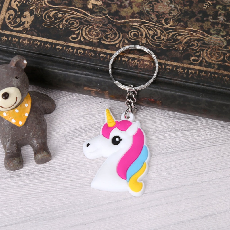 SIY  PVC Rainbow Unicorn Keychain Women Bag Charm Key Ring Pendant Gifts