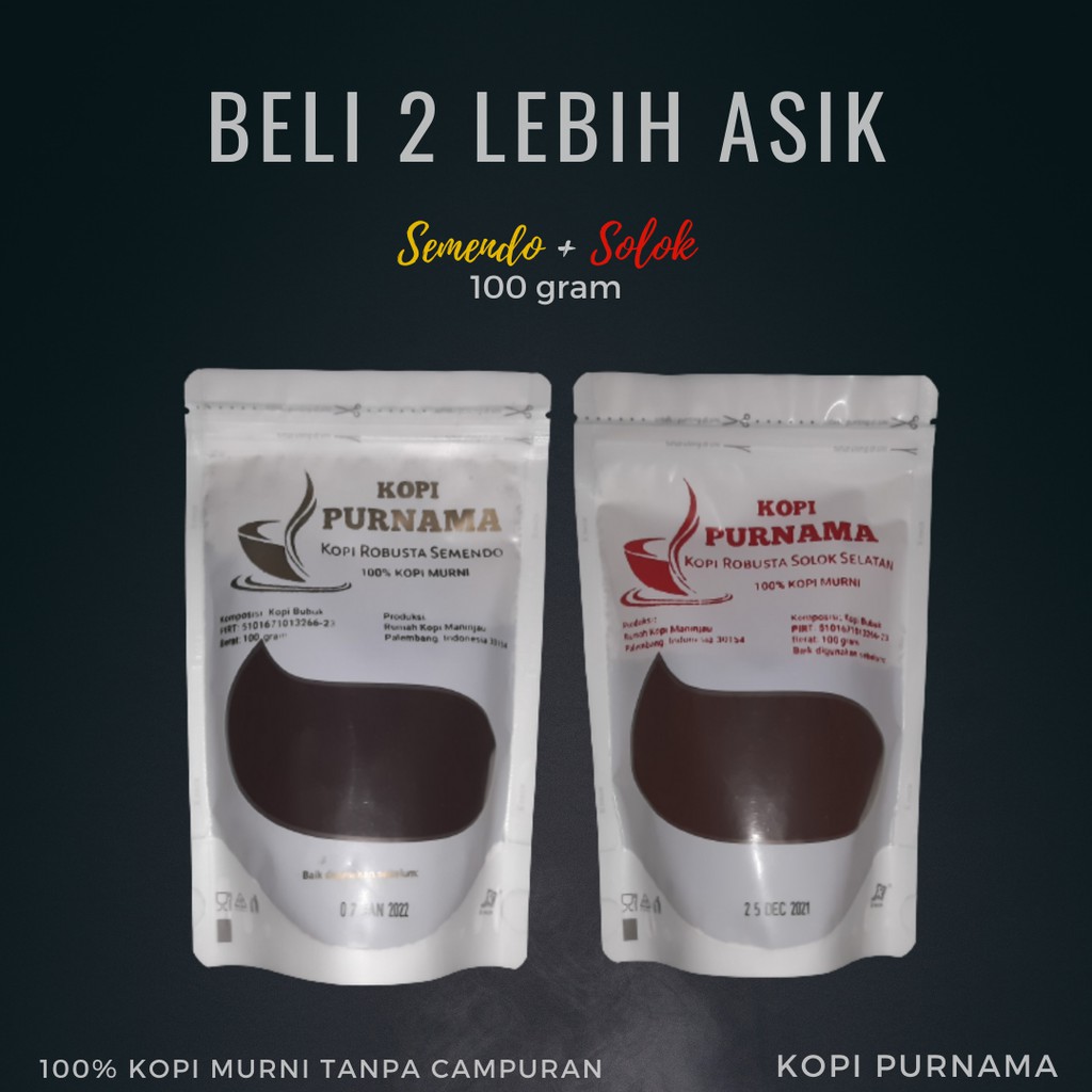 

[BUNDLE] Kopi Robusta Solok + Robusta Semendo 100 gram 100% Kopi Asli Tanpa Campuran