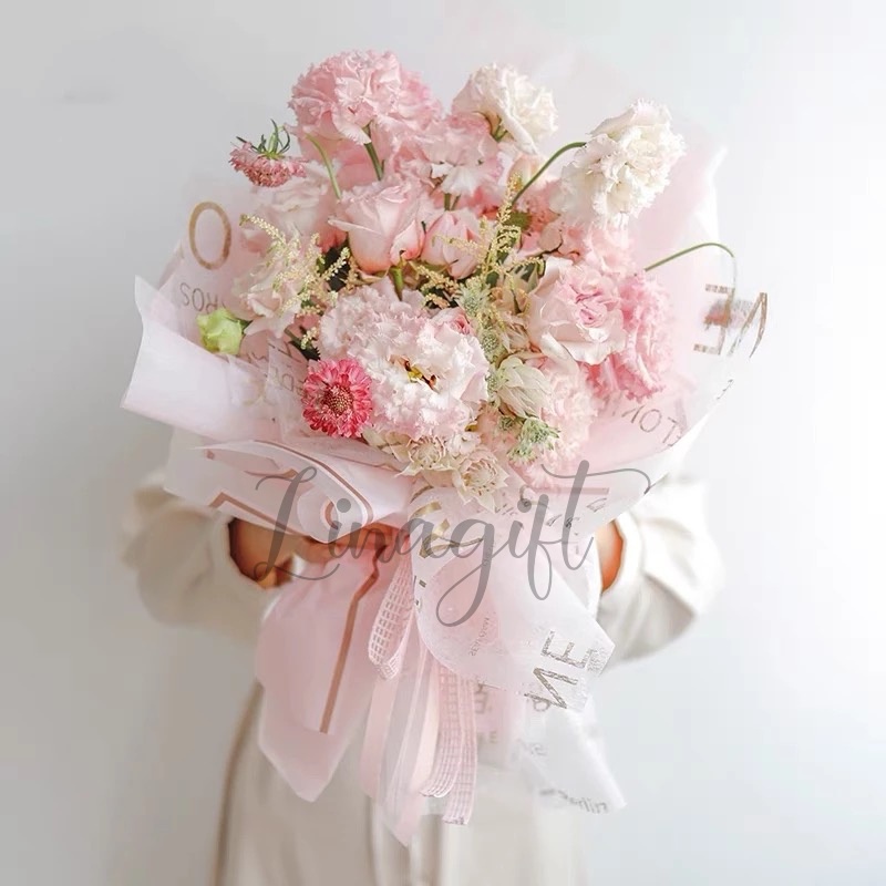 ( 5 Lembar ) TRANSLUCENT GOLD FRAME - FLOWER WRAPPING PAPER PLASTIC CELLOPHANE GOLD LINE MATTE KERTAS BUNGA BUKET FLORIST