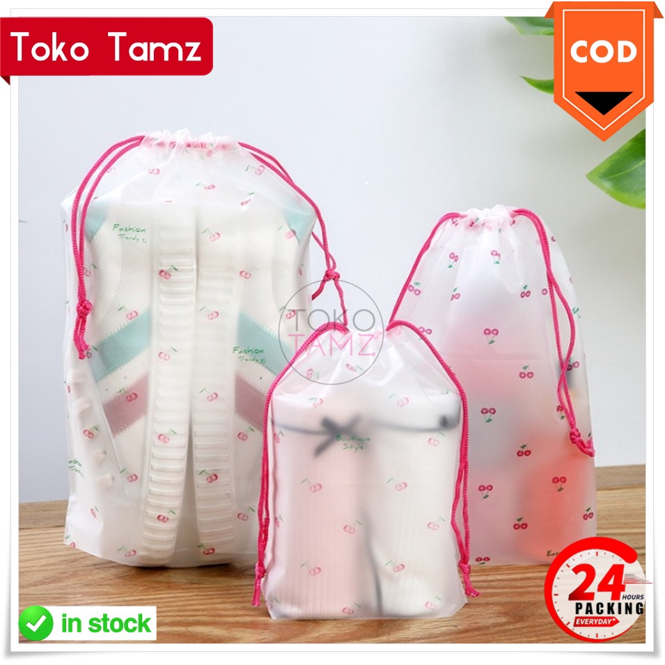 COD MAKASSAR Tas Pouch Travel Serut 01 Cherry Plastik Tebal  Shopee OLShop tokotamz Online Shop Maka