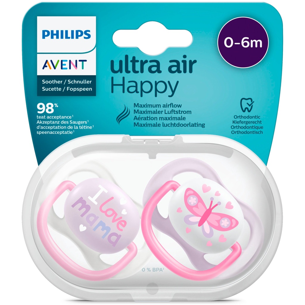 Avent - Ultra Air Happy Pacifiers PINK 0-6m